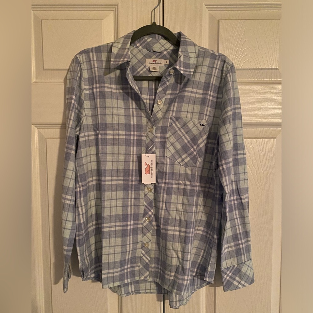 Vineyard Vines Womens Soft Flannel. New With Tags! Blue/White Relaxed Fit Size 6